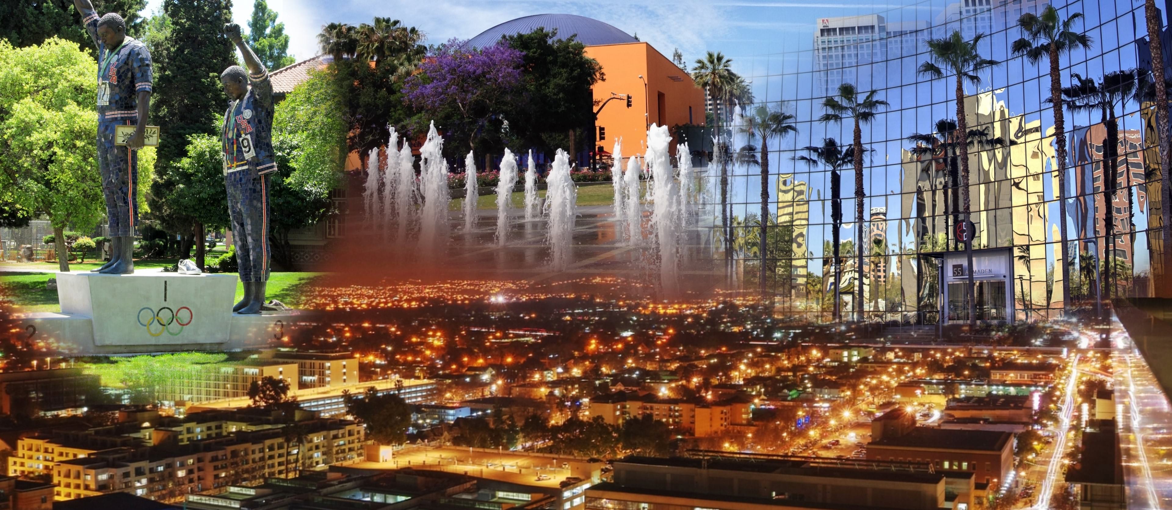 a collage of several San José landmarks